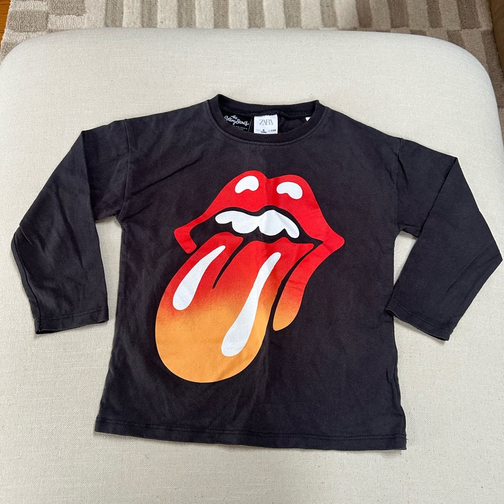 Zara Kids Black Long Sleeve Shirt Rolling Stones